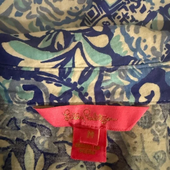 Lilly Pulitzer Blue & White Paisley-Print Button Down Shirt - Picture 2 of 4